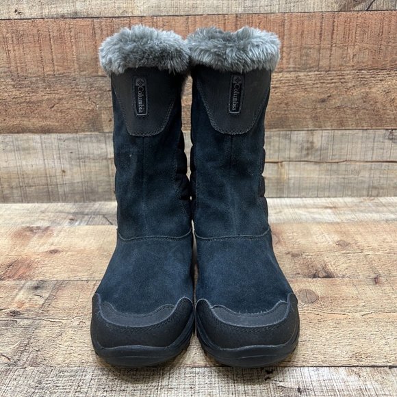 Columbia Womens Black Suede Waterproof Faux Fur Winter Boots Slip On Size 7 - Picture 2 of 6